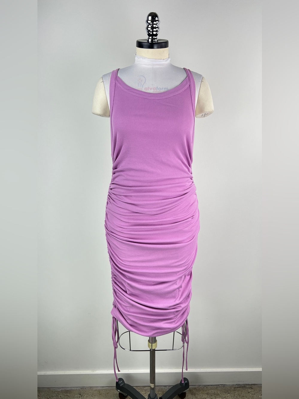 💚 3652. Ribbed Tank Ruched Dress in Lavender